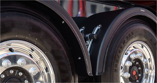 Chrome truck wheels fitted with MEGA Tire all-steel radial tires